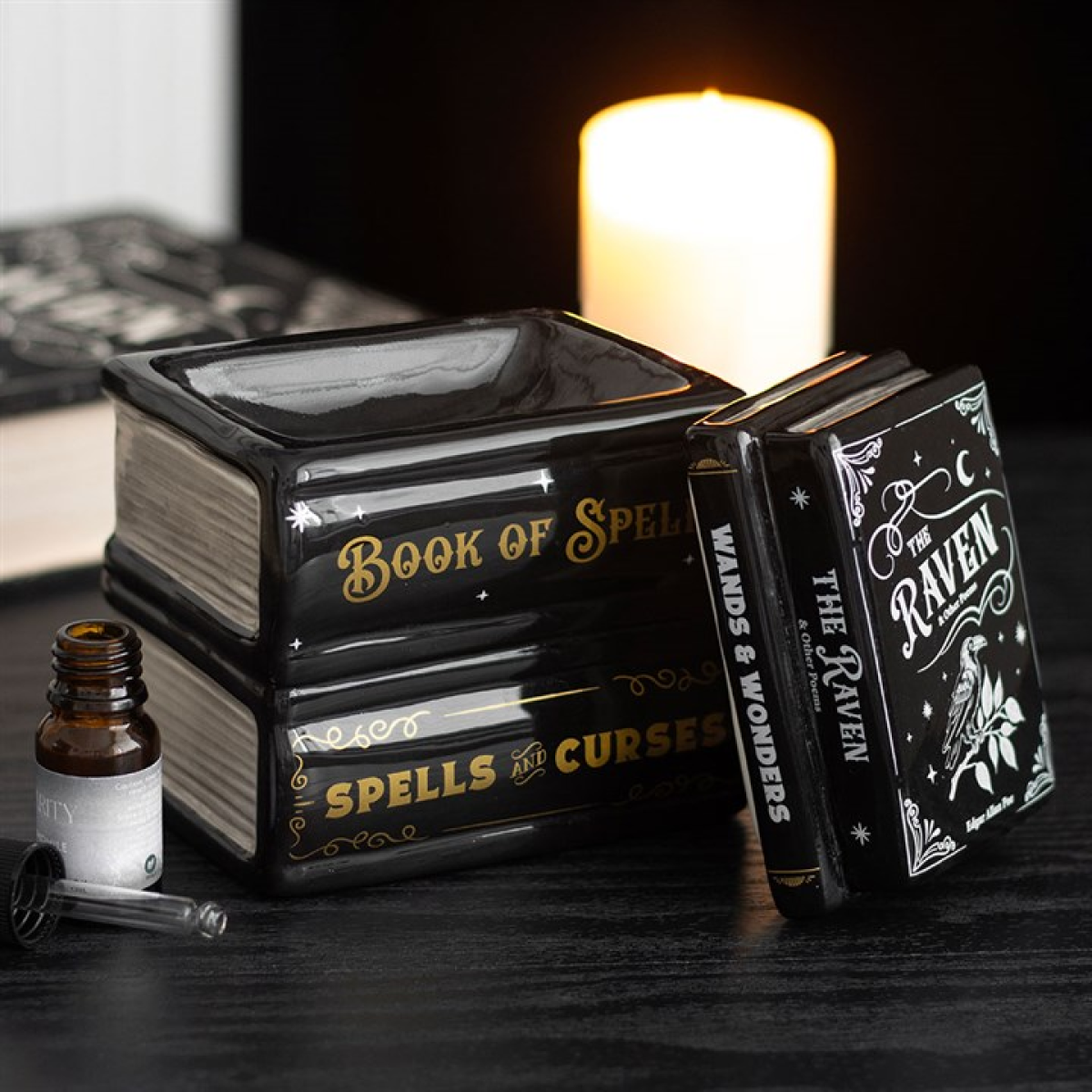 Book of Spells Oil Burner & Wax Melt Warmer – Enchanted Ceramic Spell book Design for Magical Aromatherapy
