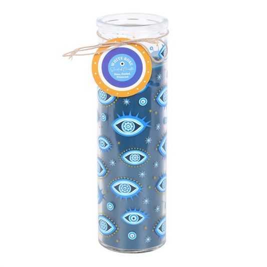 All Seeing Eye Glass Tube Candle – Dark Blue, White Rose Scent, 55hr Burn Time