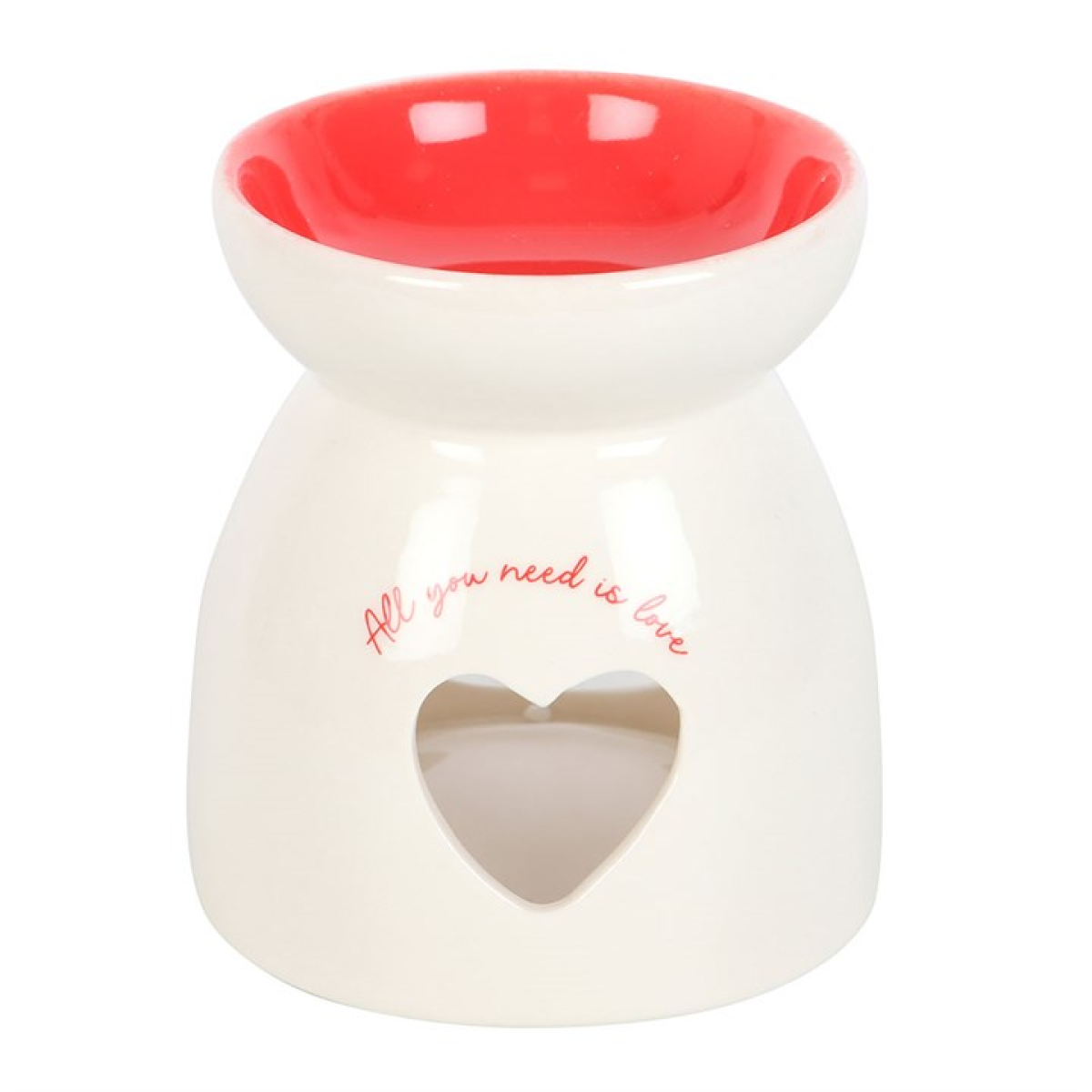 White Ceramic Heart Oil Burner – “All You Need is Love” Wax & Fragrance Diffuser for Romance & Harmony