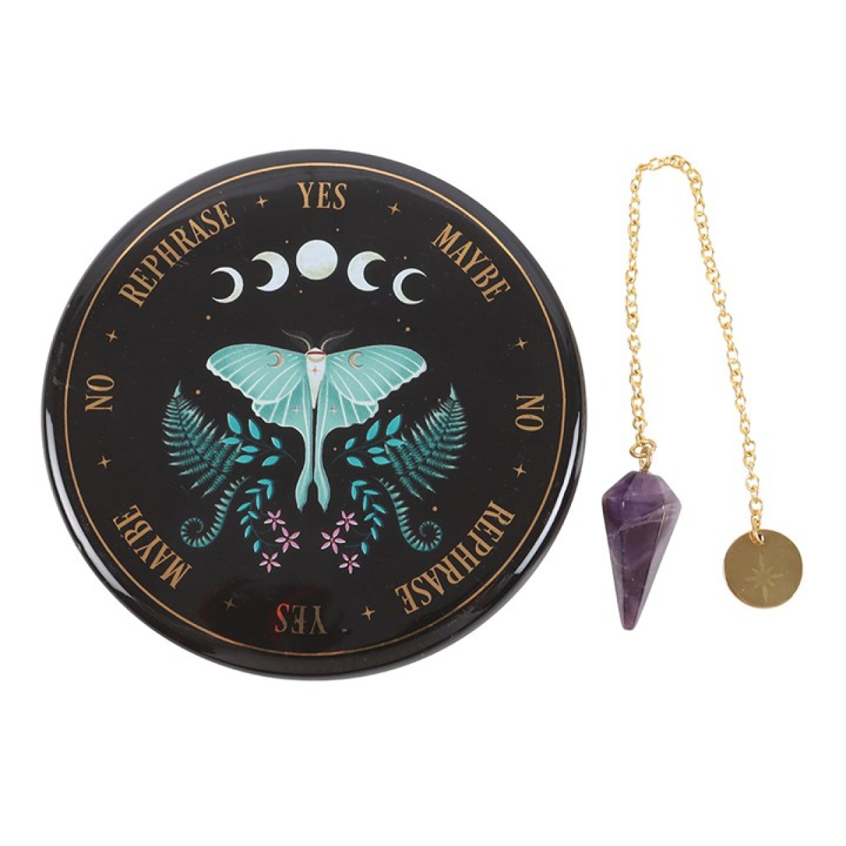 Luna Moth Pendulum Divination Kit – Crystal Dowsing Set for Intuition & Spiritual Guidance