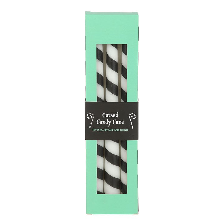 Gothic Yuletide Candle Trio – 3 Black Candy Cane Tapers