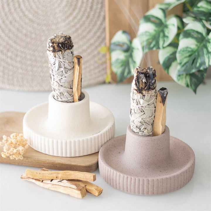 Ceramic Smudge Bowl for Cleansing Rituals – Cream Ribbed Design