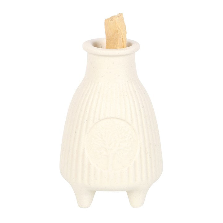 Cream Ribbed Ceramic Palo Santo Burner – For Calm, Cleansing & Spiritual Harmony