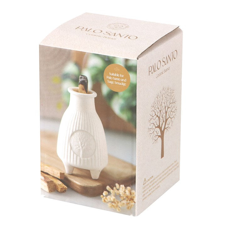 Cream Ribbed Ceramic Palo Santo Burner – For Calm, Cleansing & Spiritual Harmony