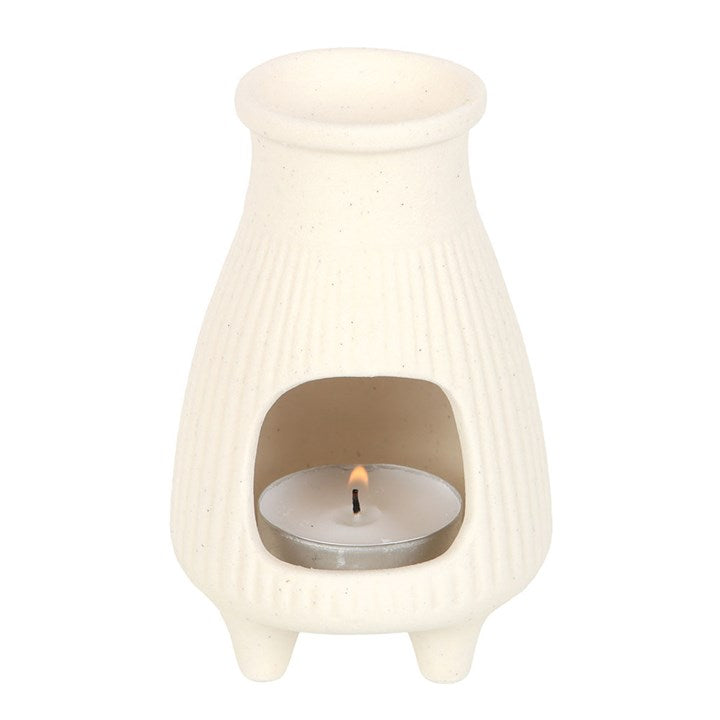 Cream Ribbed Ceramic Palo Santo Brick Burner