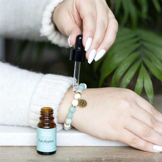 Abundance Lava Bead Bracelet & Eucalyptus Essential Oil Gift Set – Amazonite Crystal Healing Jewellery for Luck & Prosperity