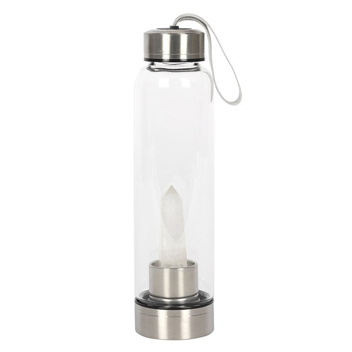 Clear Quartz Crystal Glass Water Bottle – 532ml Mindful Hydration Bottle with Protective Sleeve
