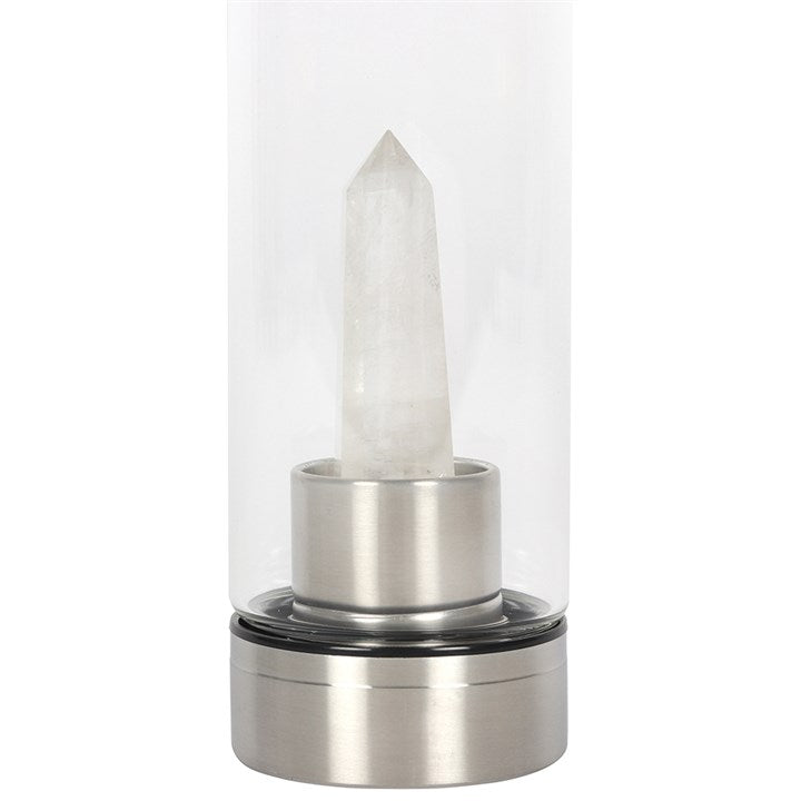 Clear Quartz Crystal Glass Water Bottle – 532ml Mindful Hydration Bottle with Protective Sleeve