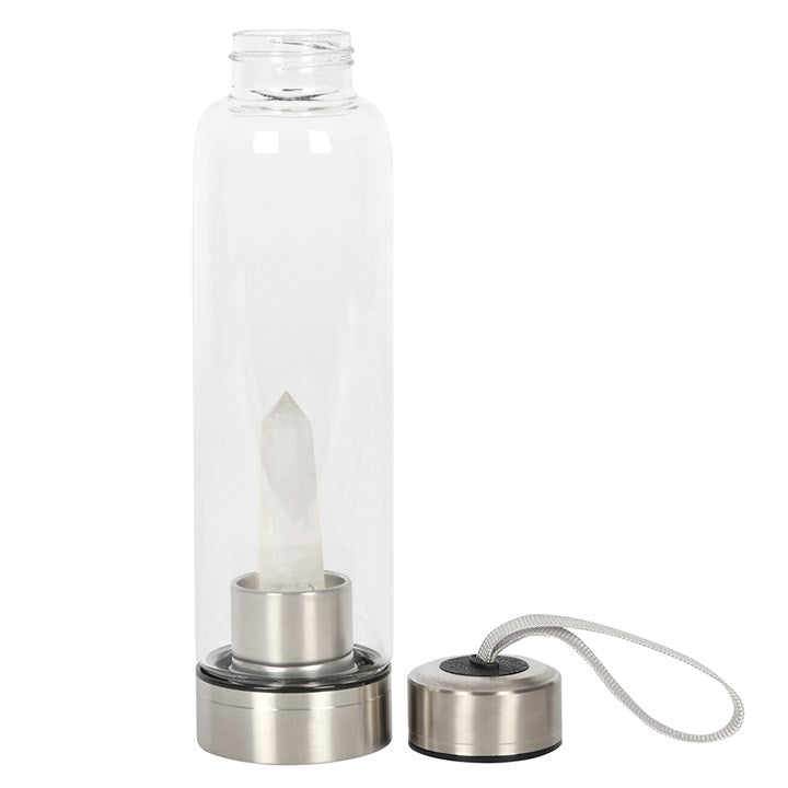 Clear Quartz Crystal Glass Water Bottle – 532ml Mindful Hydration Bottle with Protective Sleeve