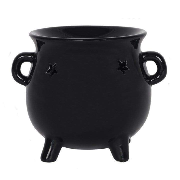 Black Cauldron Oil Burner with Star Cut-Outs – Witchcraft & Ritual Aroma Vessel