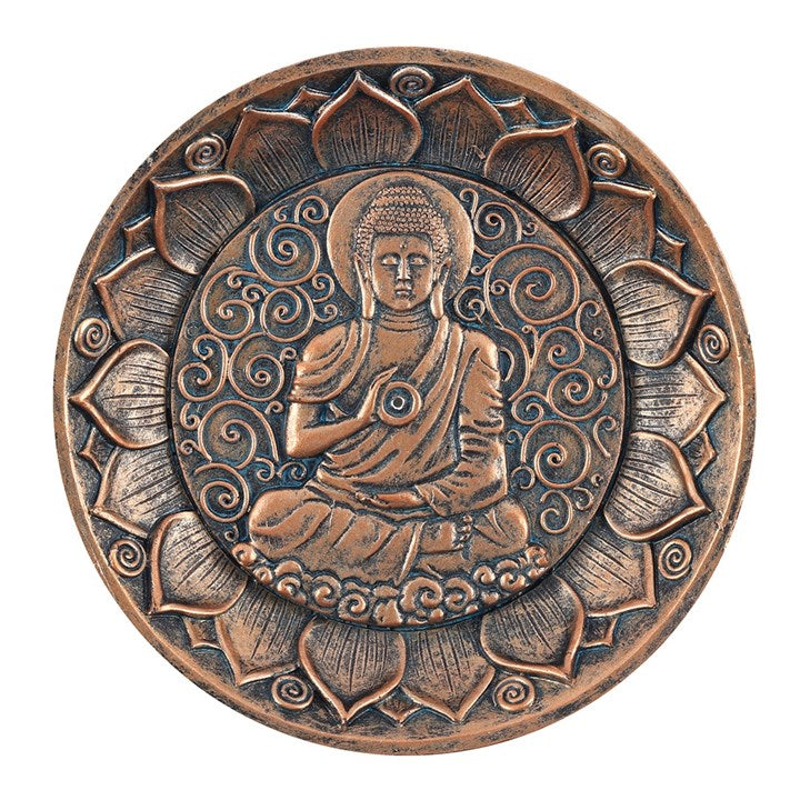 Buddha Incense Holder Plate – Antique Copper Effect Ritual Dish