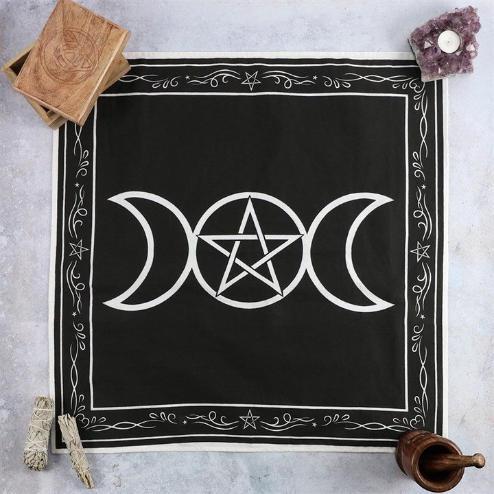 Triple Moon & Pentagram Altar Cloth – Cotton, 70 × 70cm