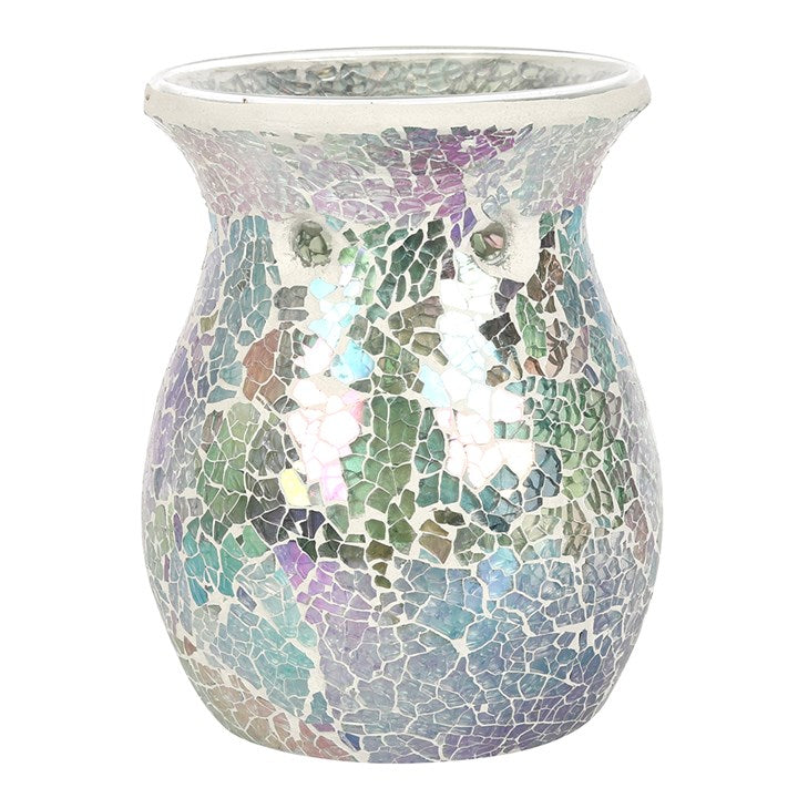 Large Iridescent Light Blue Crackle Oil Burner – Spiritual Home Fragrance & Wax Melt Holder
