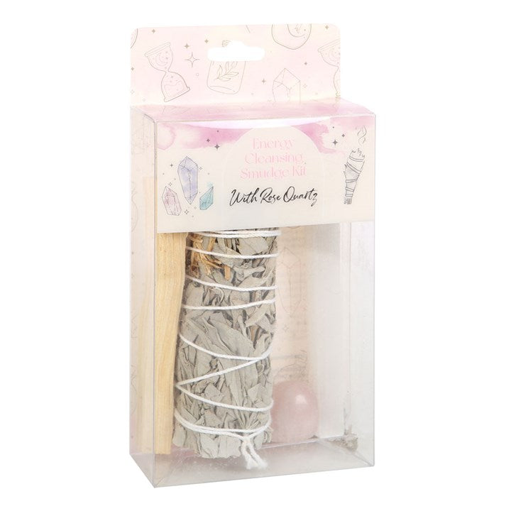 White Sage, Palo Santo & Rose Quartz Smudge Kit – For Cleansing, Love & Spiritual Harmony