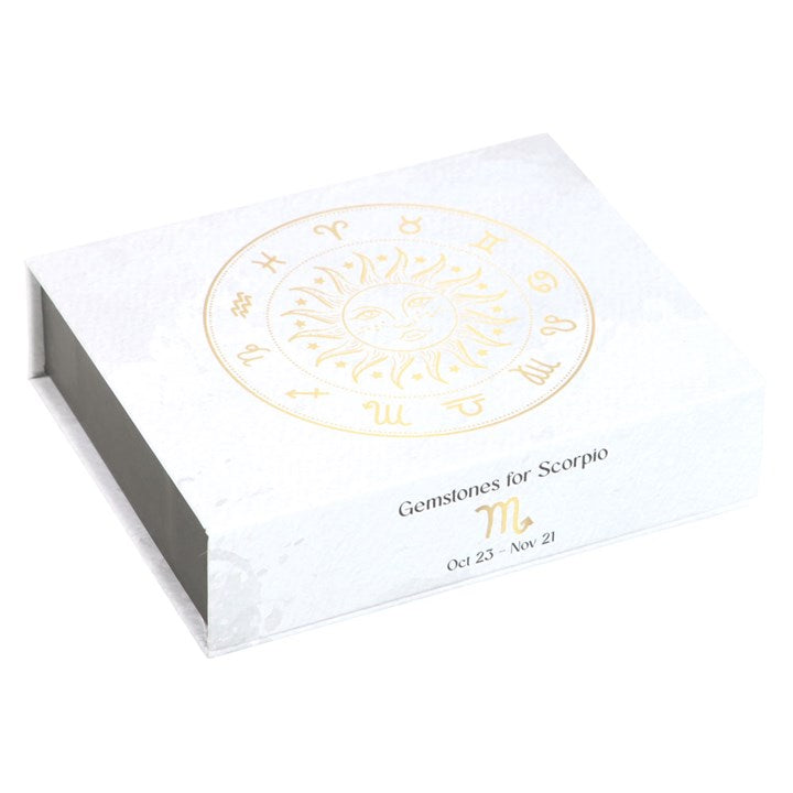 Scorpio Zodiac Crystal Gift Set – Smokey Quartz, Obsidian, Labradorite, Red Jasper & Clear Quartz in Luxury Box