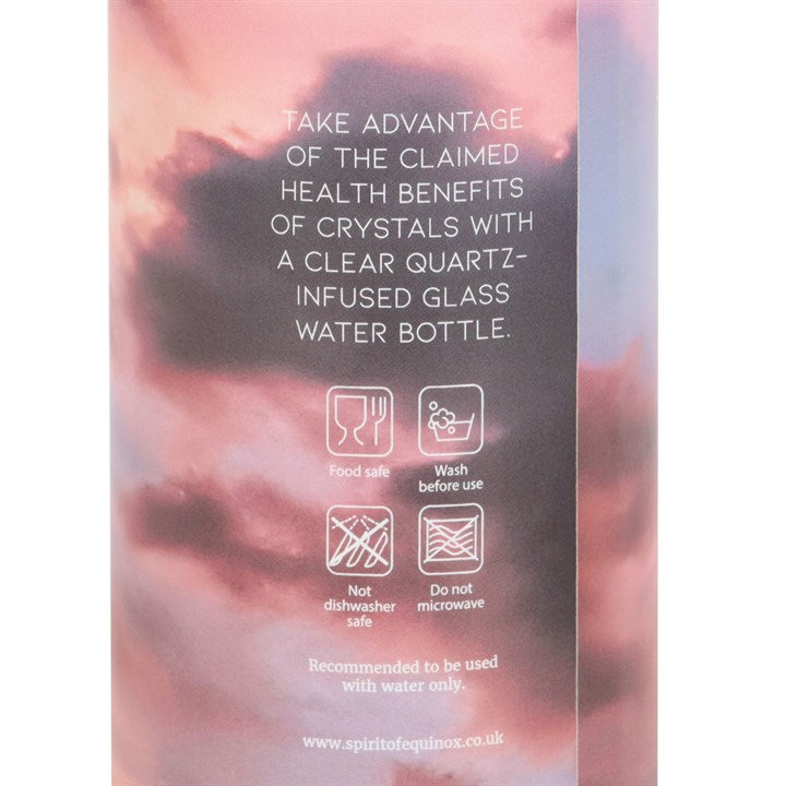 Clear Quartz Crystal Glass Water Bottle – ‘Energise Your Body & Soul’ 18oz Mindful Hydration Bottle