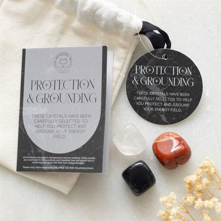 Protection & Grounding Crystal Set – Obsidian, Clear Quartz & Red Jasper