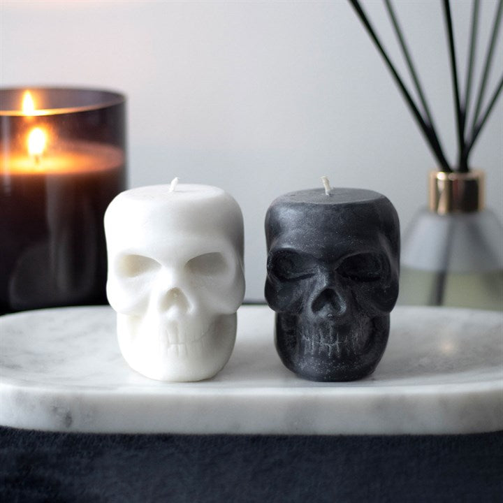 Set of 12 Skull Candles – Black Opium & White Sage Scented Gothic Candle Display