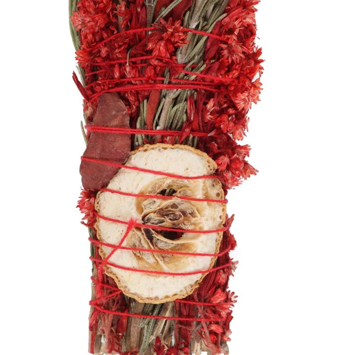 6in Ritual Smudge Wand with Rosemary, Sage & Red Jasper – Protection, Strength & Grounding