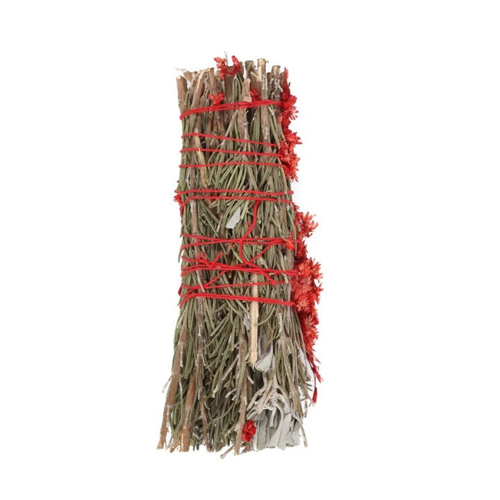 6in Ritual Smudge Wand with Rosemary, Sage & Red Jasper – Protection, Strength & Grounding