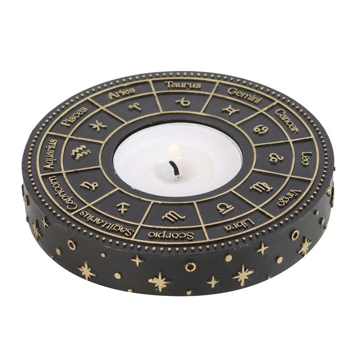 Astrology Wheel Tealight Holder – Celestial Gold-Detail Candle Holder for Rituals & Home Décor