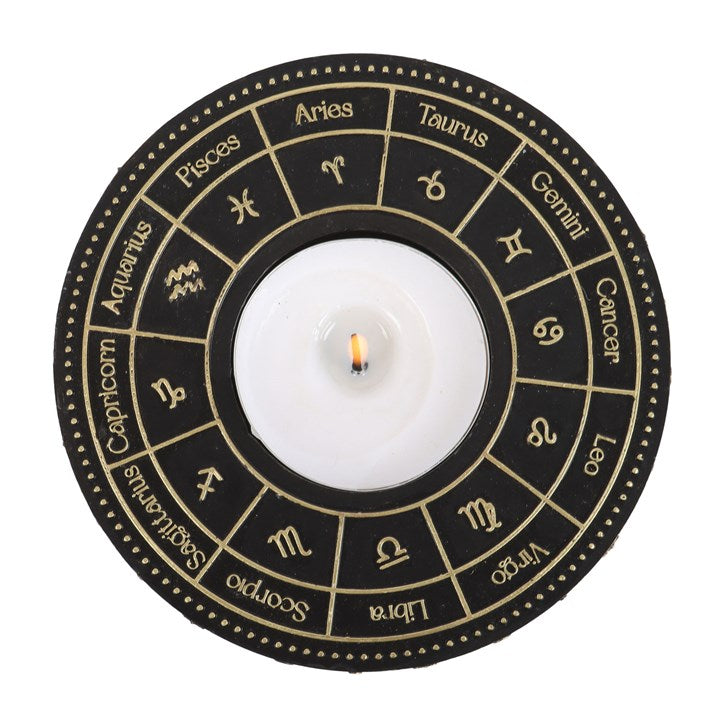 Astrology Wheel Tealight Holder – Celestial Gold-Detail Candle Holder for Rituals & Home Décor