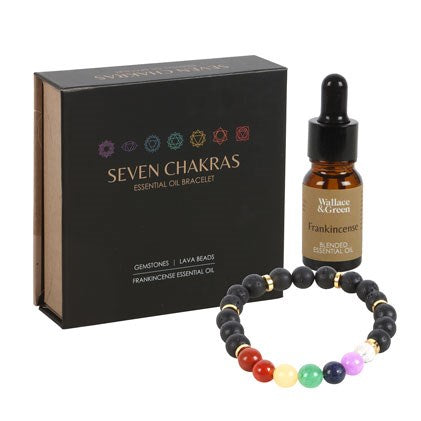 7 Chakras Lava Bead Bracelet & Frankincense Oil Gift Set – Crystal Healing Jewellery for Energy Balance & Positivity