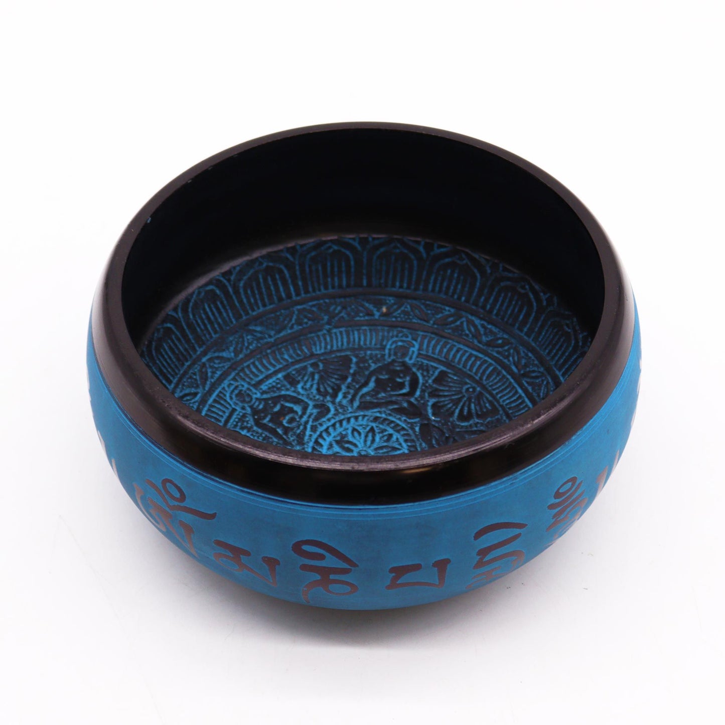 Earth Powder Singing Bowl – Blue Mantra Five Buddha Design (16cm) | Handcrafted Brass Meditation Bowl
