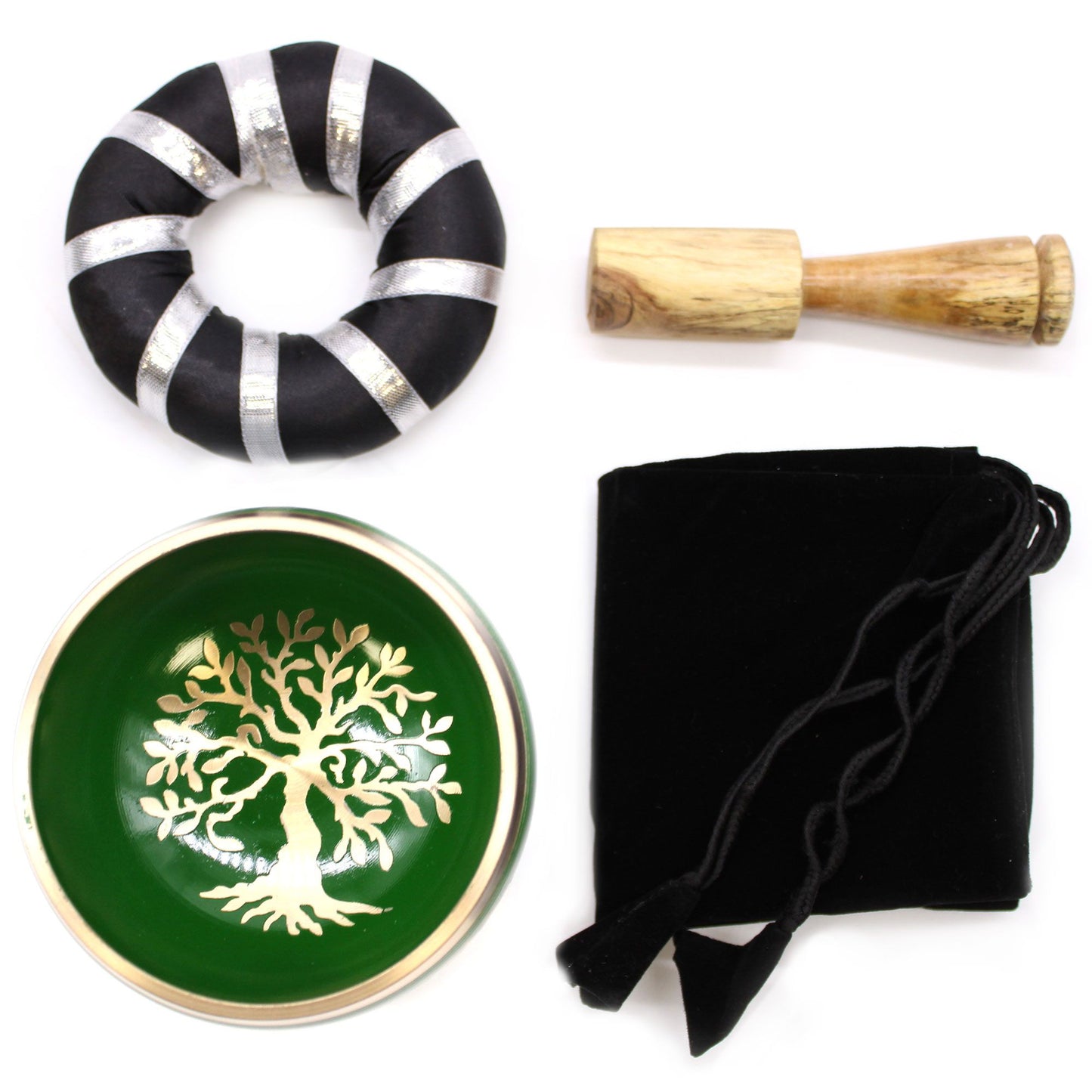 Tree of Life Singing Bowl Set – Green Handcrafted Brass Meditation Bowl (10.7 cm)
