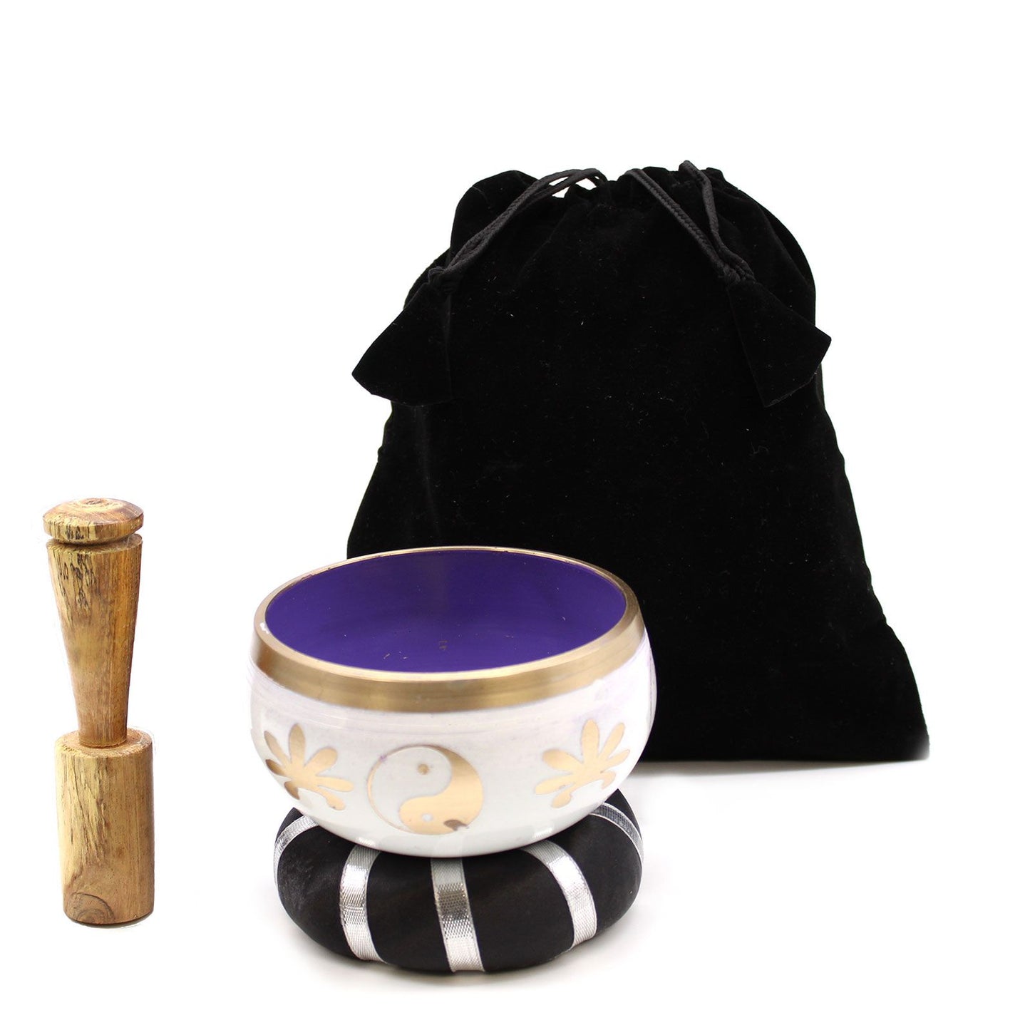 Yin & Yang Singing Bowl Set – White & Purple Handcrafted Brass Meditation Bowl (10.7 cm)