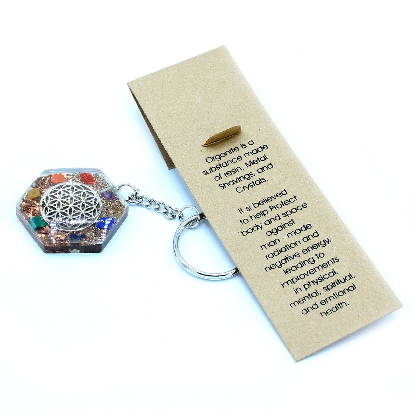 Orgonite Power Keyring – Octagon Flower of Life with 7 Chakra Stones