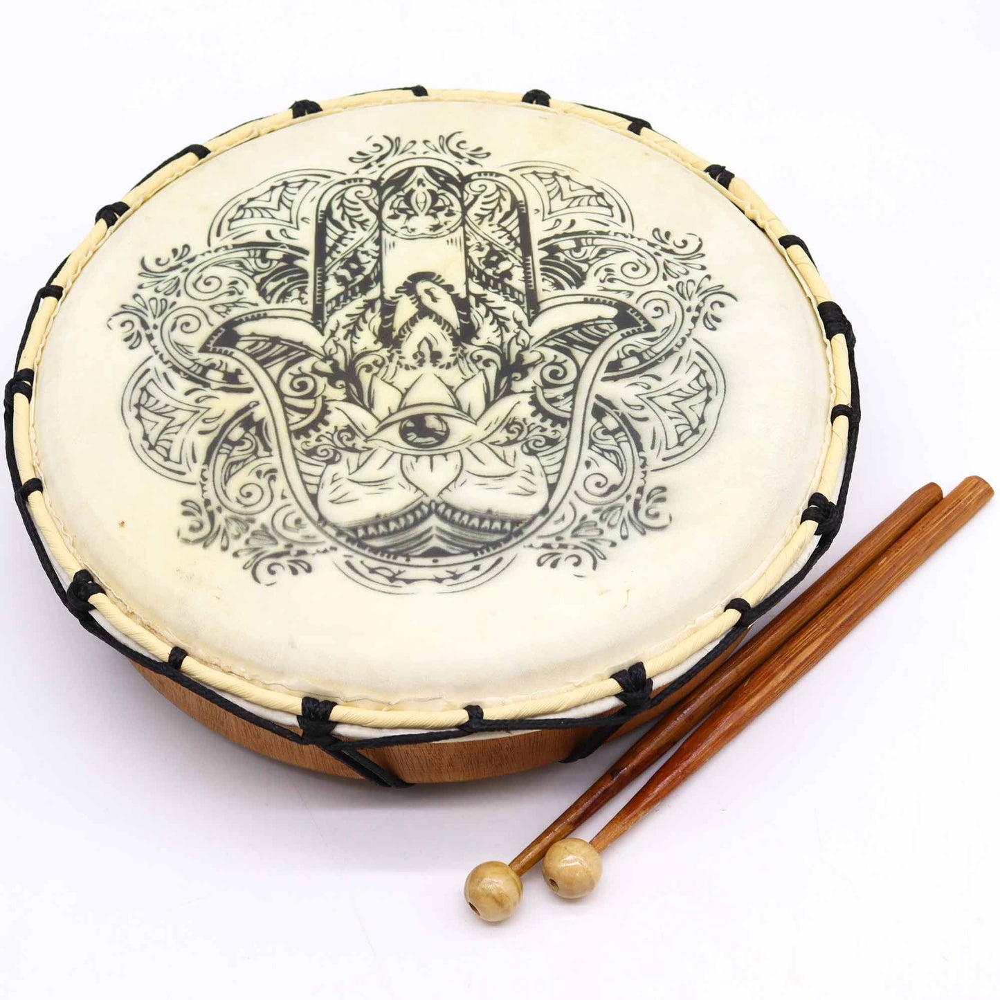 Hamsa Shamanic Drum with Two Sticks – 30cm | Rhythm, Protection & Sacred Energy