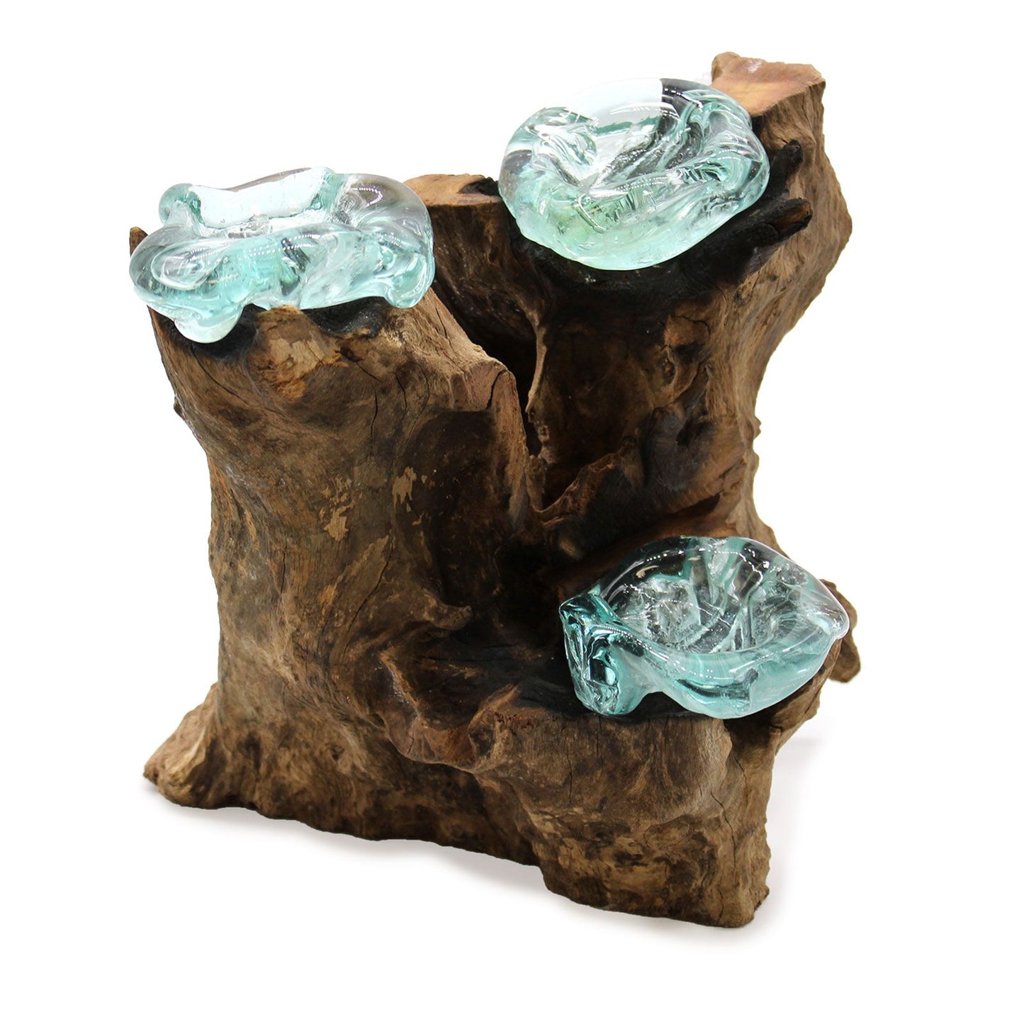Molten Glass Triple Candle Holder on Gamal Wood