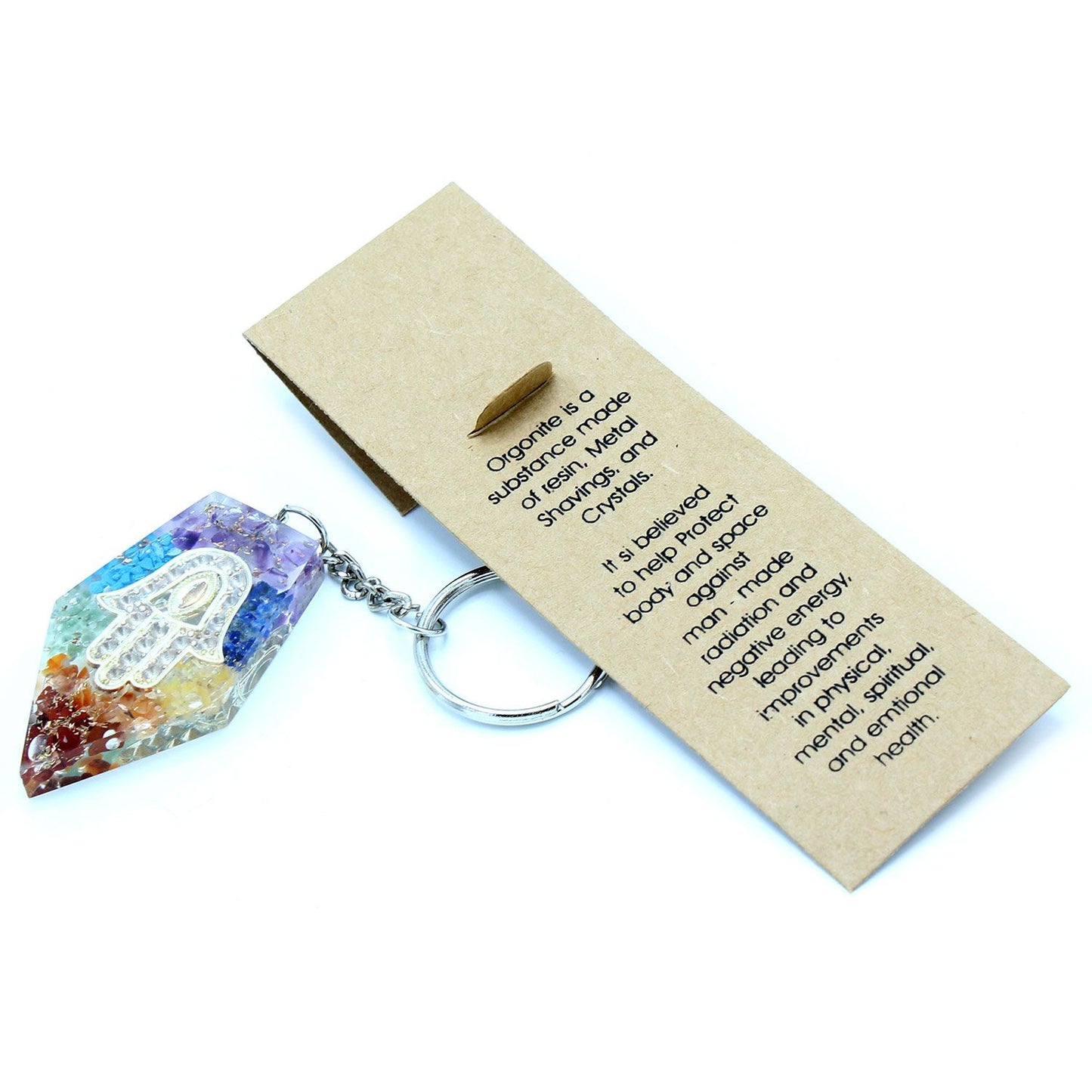 Orgonite Power Keyring – Gemstone Chakra Hamsa