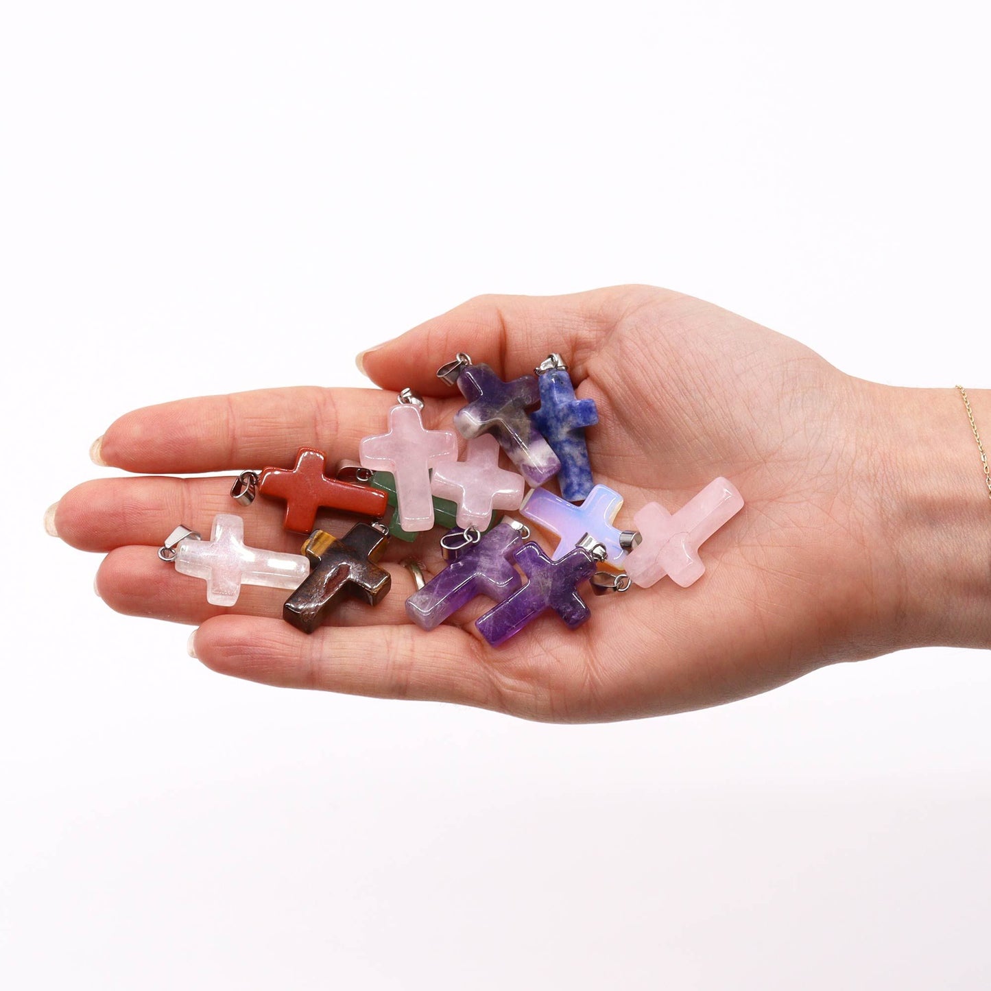 Gemstone Cross Pendant – Assorted Natural Stone (25×18mm)