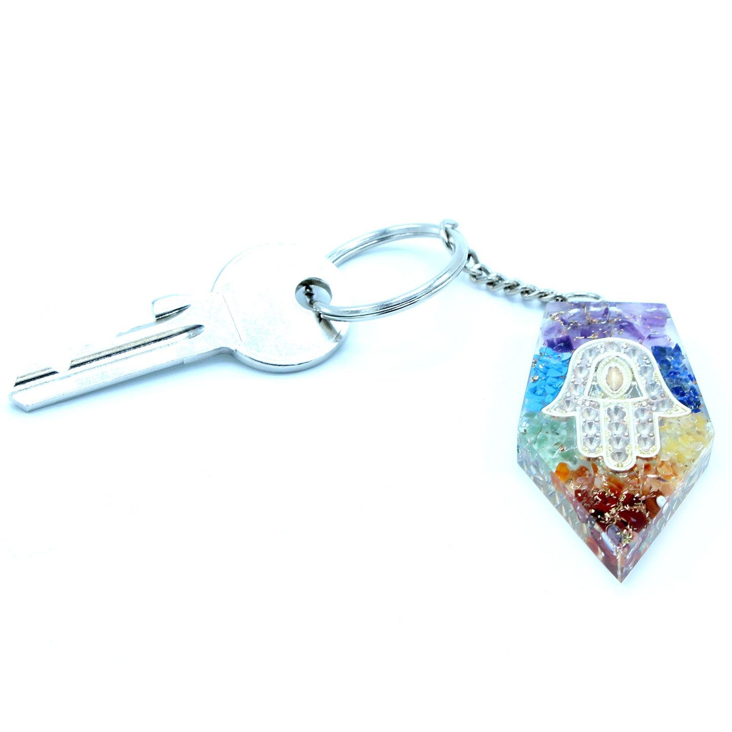 Orgonite Power Keyring – Gemstone Chakra Hamsa