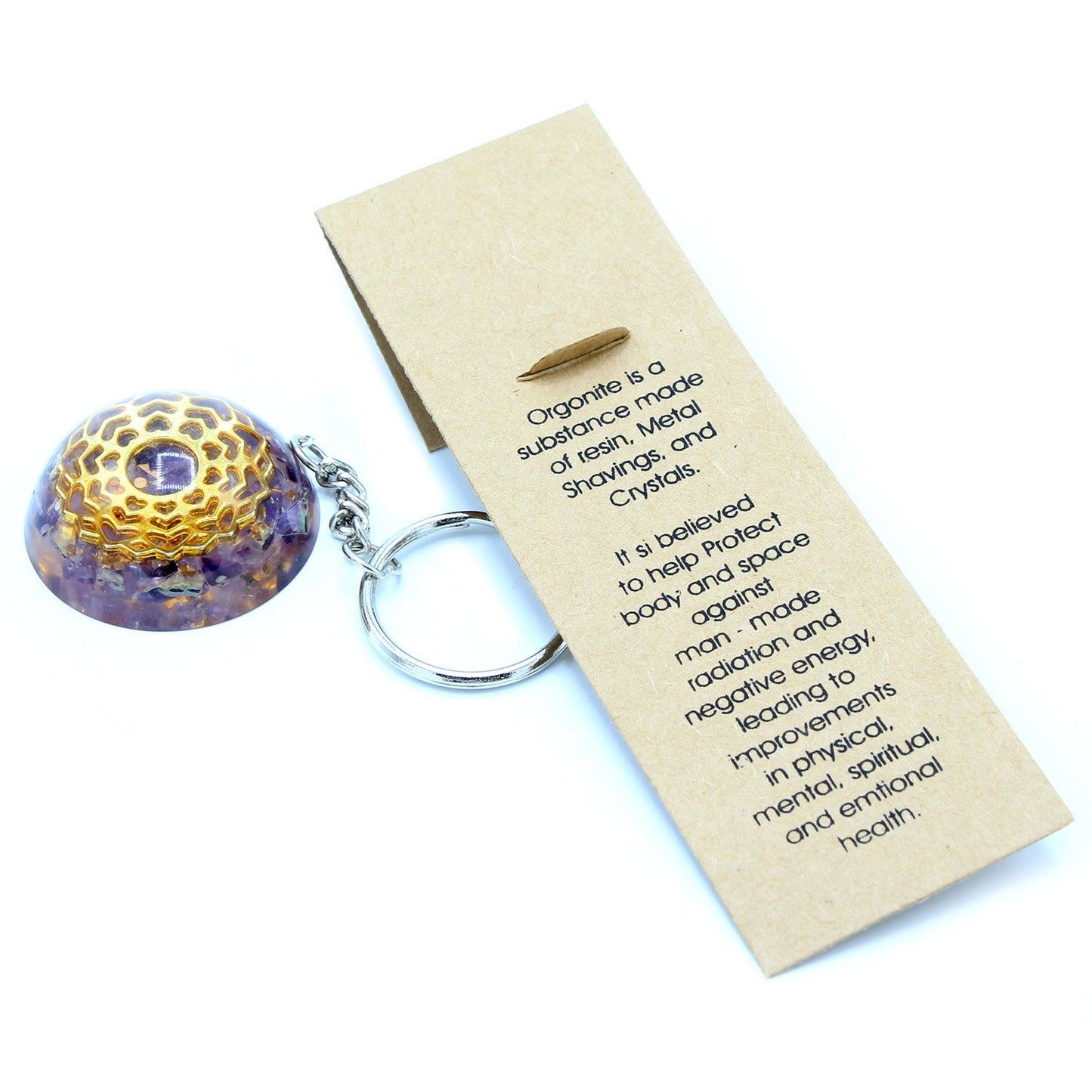 Orgonite Power Keyring – Amethyst Mandala Hearts
