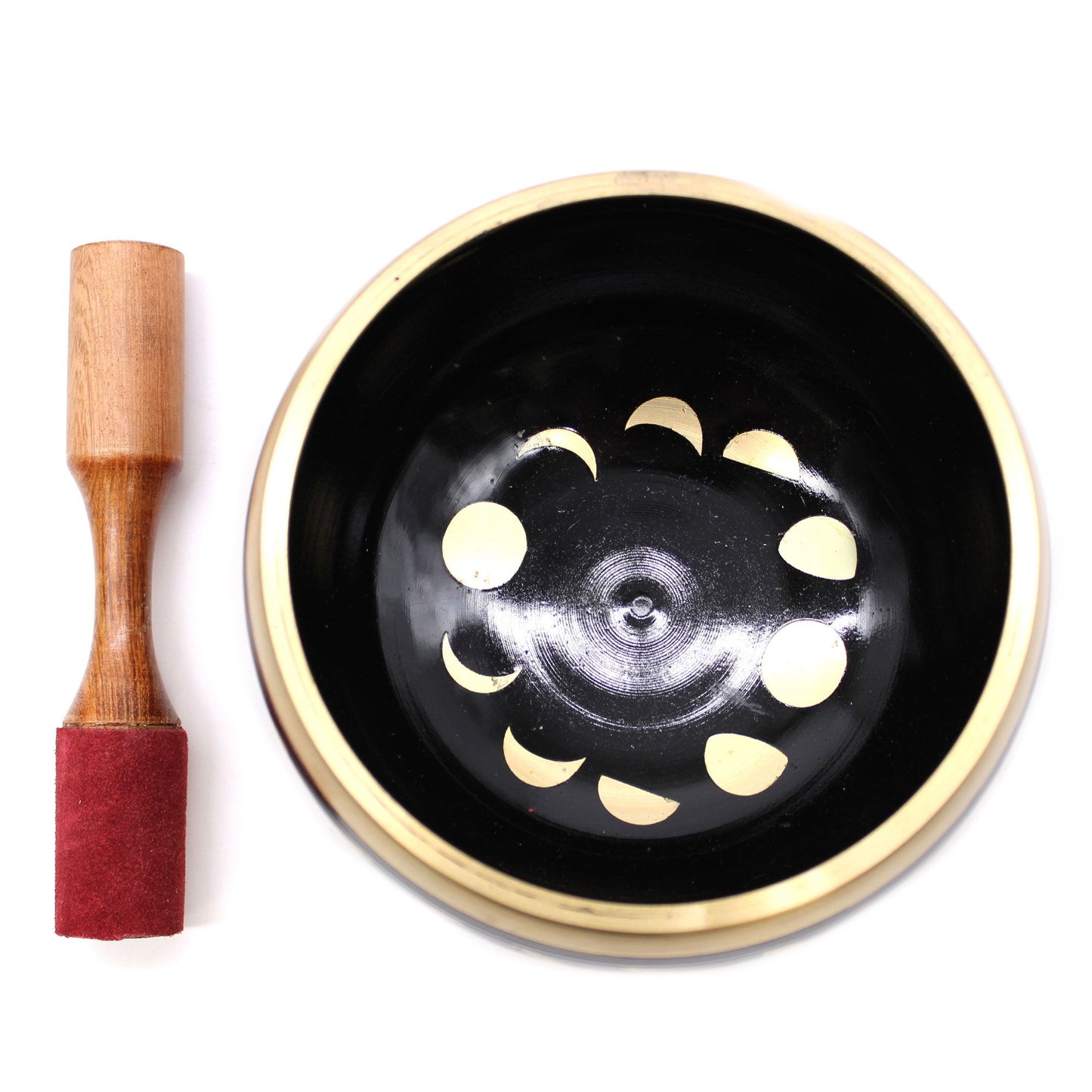 Large Moon Phase Singing Bowl Set – 14cm Black Brass Meditation Bowl with Cushion & Mallet