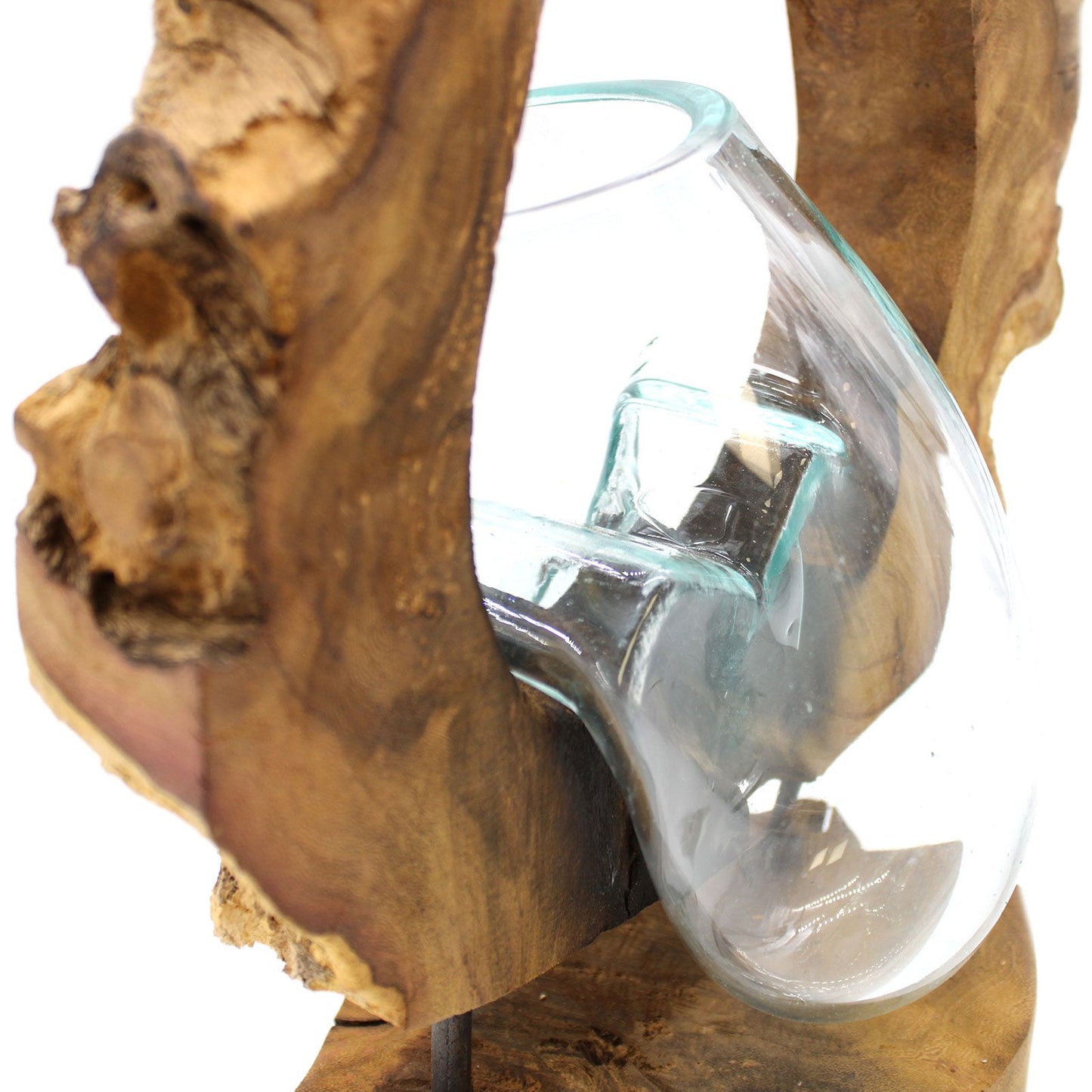 Molten Glass Hanging Art Vase on Wood – Handcrafted Natural Decor