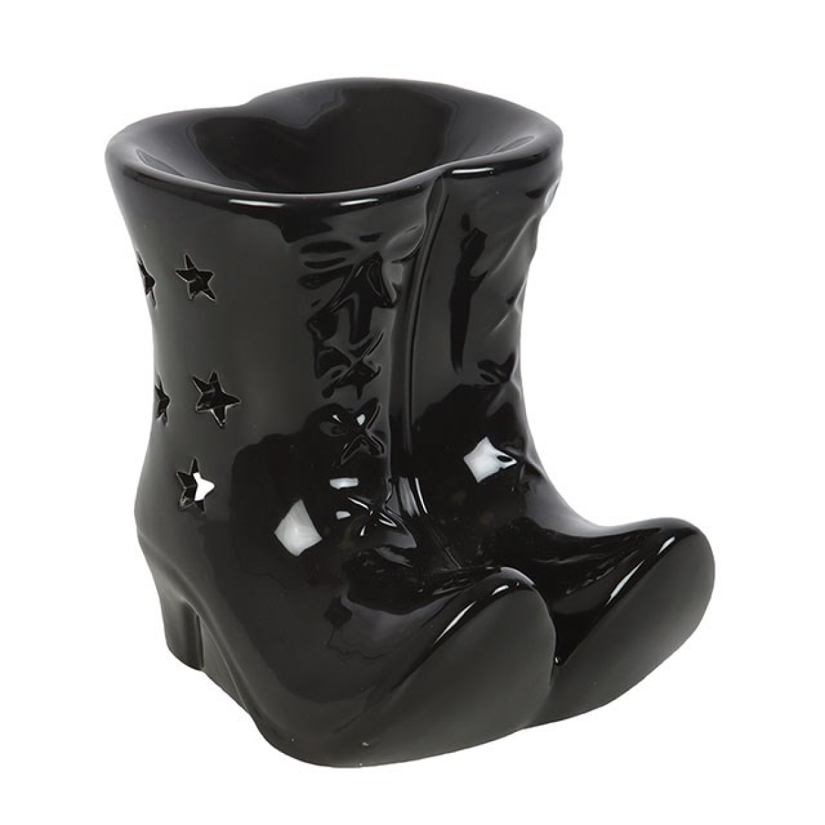 Witch Boots Oil Burner – Black Ceramic Aroma Burner with Star Cut-outs