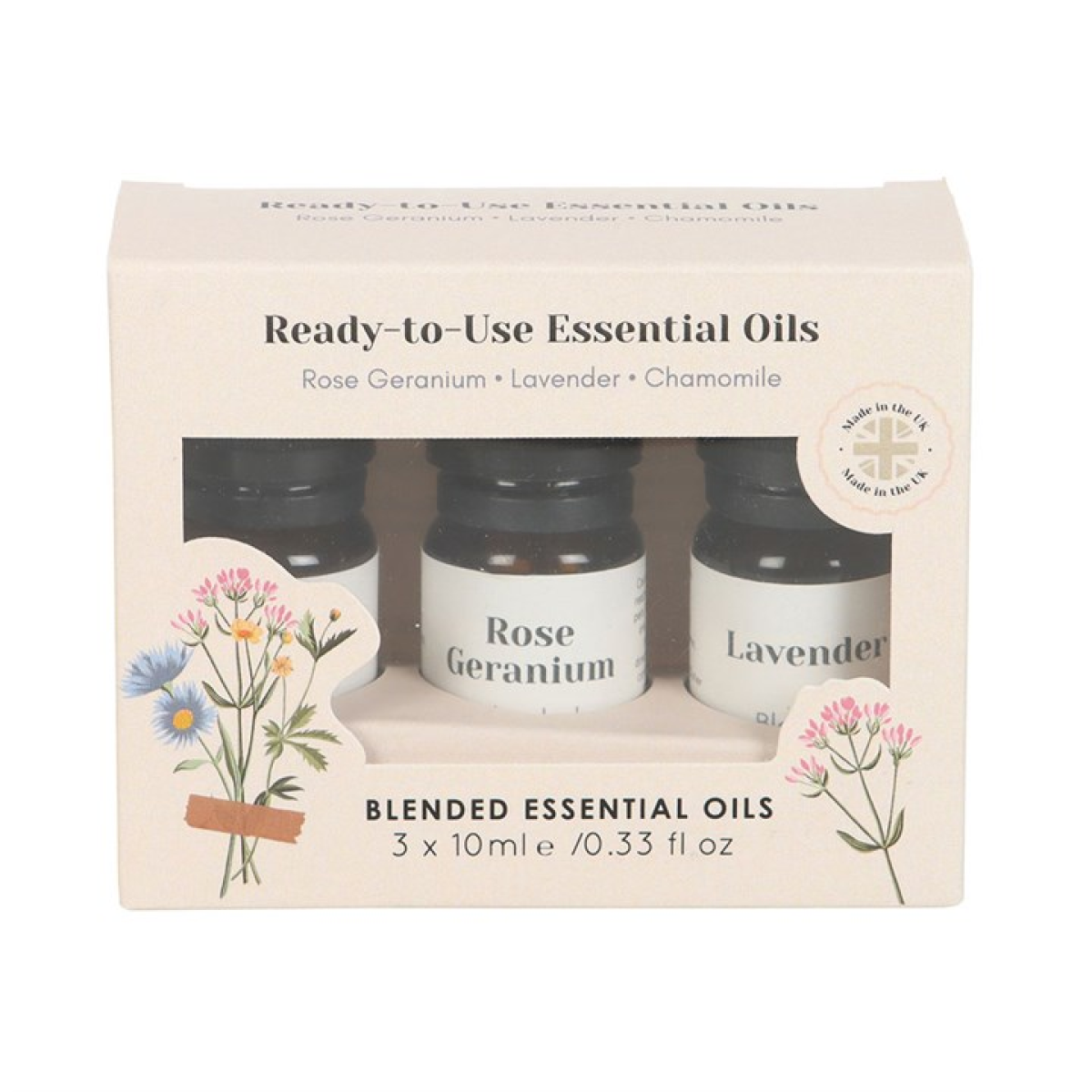 Set of 3 Floral Essential Oils – Rose Geranium, Lavender & Chamomile | Relaxation, Rituals & Aromatherapy