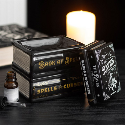 Book of Spells Oil Burner & Wax Melt Warmer – Enchanted Ceramic Spell book Design for Magical Aromatherapy