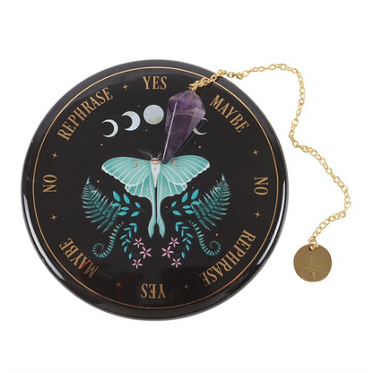 Luna Moth Pendulum Divination Kit – Crystal Dowsing Set for Intuition & Spiritual Guidance