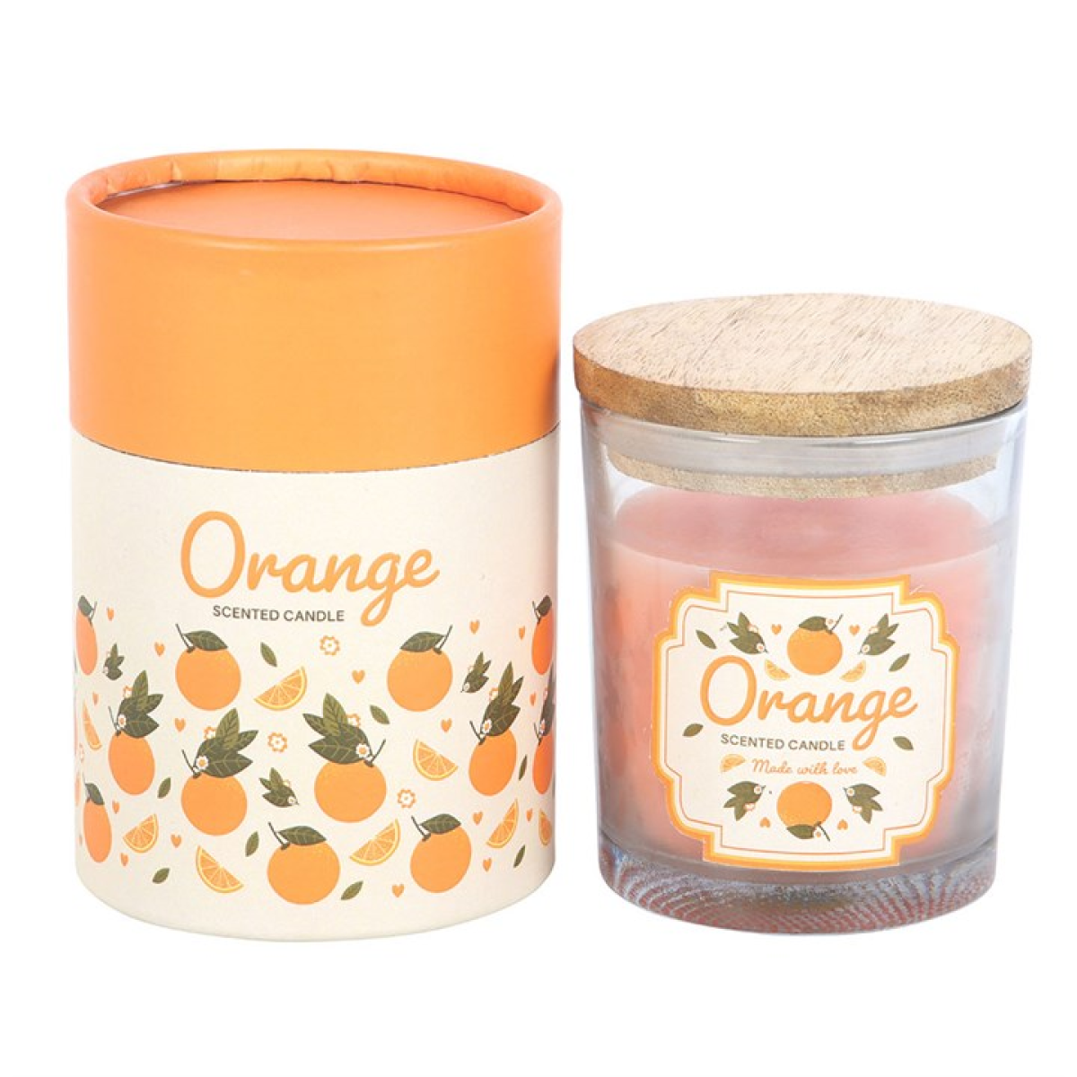 Orange Scented Candle with Wooden Lid – Fruity Home Fragrance & Gift Box (25hr Burn Time)