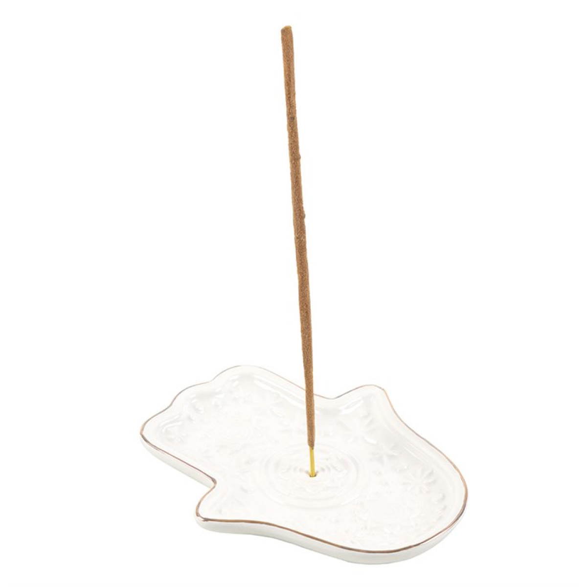 White Ceramic Hand of Hamsa Incense Holder – Protection, Peace & Spiritual Harmony