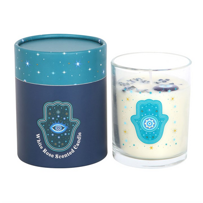 Hand of Hamsa Crystal Candle – White Rose Scent, 48hr Burn