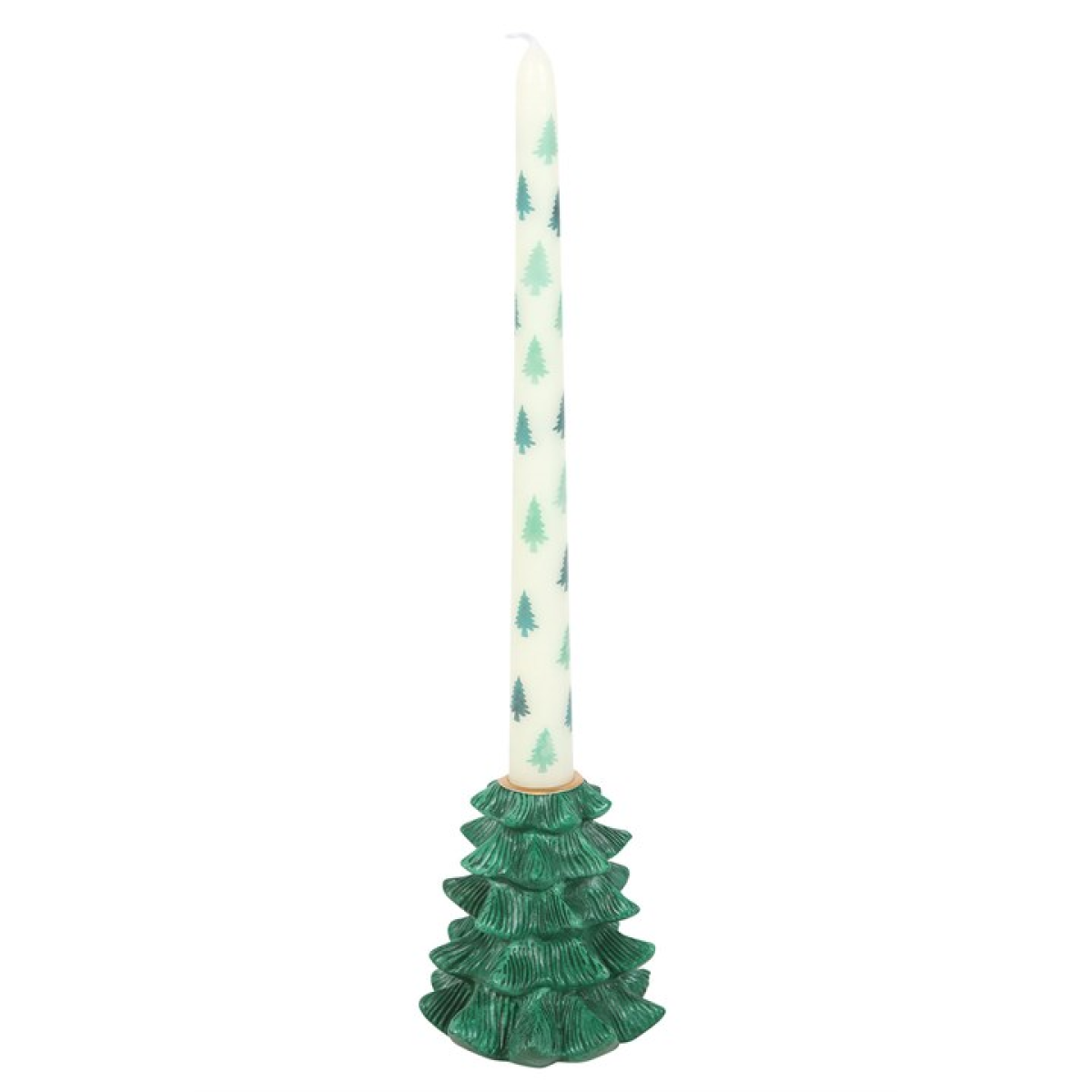 Green Fir Tree Candle Holder with Taper Candle – Festive Centrepiece for Winter Décor & Seasonal Rituals