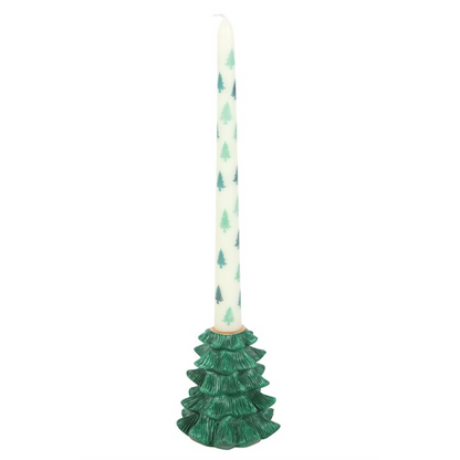 Green Fir Tree Candle Holder with Taper Candle – Festive Centrepiece for Winter Décor & Seasonal Rituals