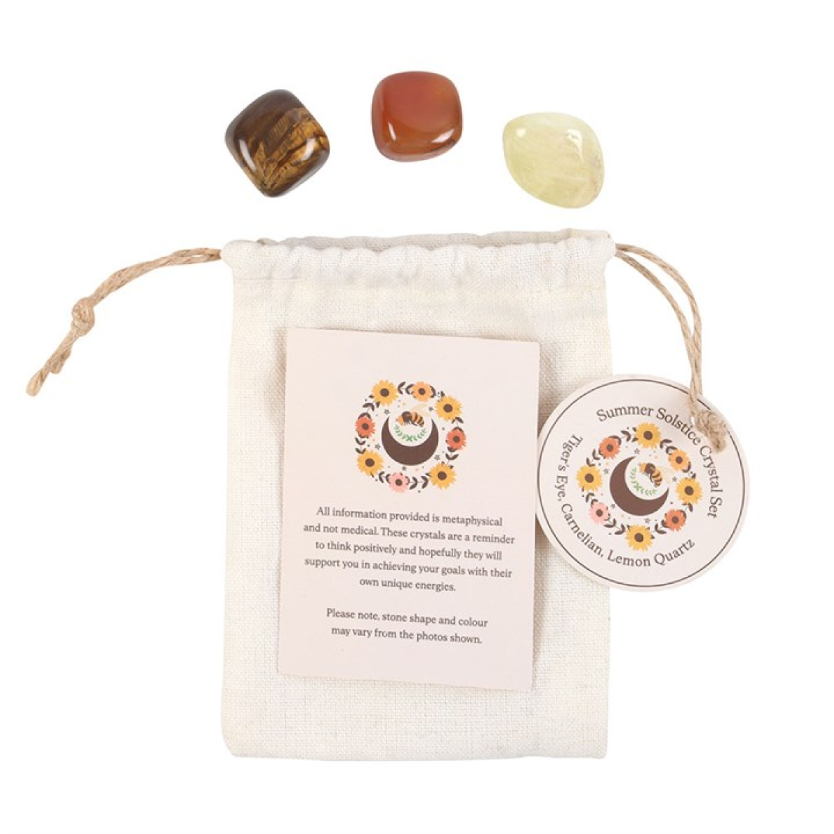 Summer Solstice Crystal Set – Tiger’s Eye, Carnelian & Lemon Quartz for Energy, Joy & Rituals