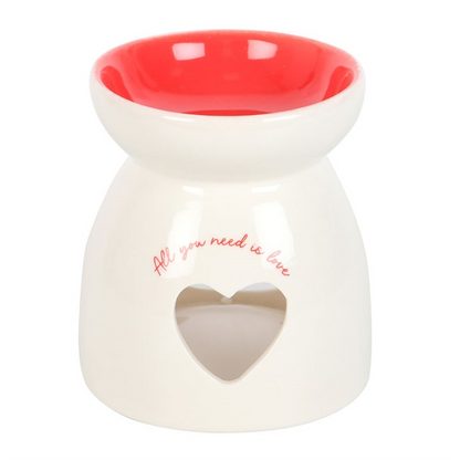White Ceramic Heart Oil Burner – “All You Need is Love” Wax & Fragrance Diffuser for Romance & Harmony